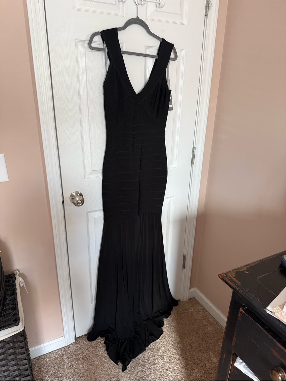 Classic Bandage Black V-Neck Maxi Evening Gown